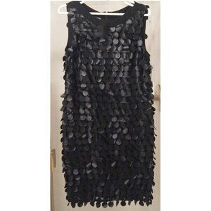 Muse Black Tired Faux Leather Tulle Sheath Dress Sz 8 Art-to-Wear Vegan